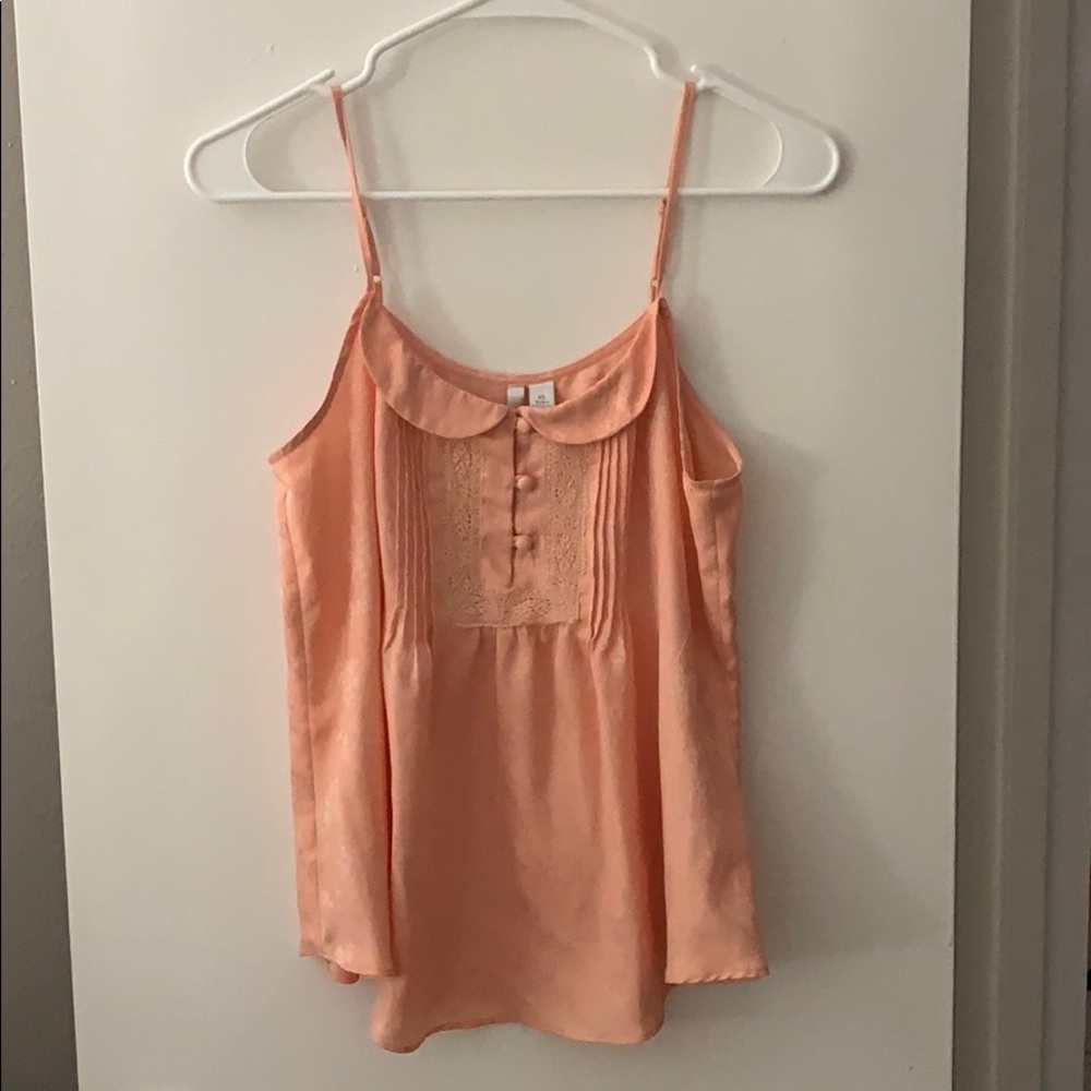 Lauren Conrad coral embroidered “silk” cami
